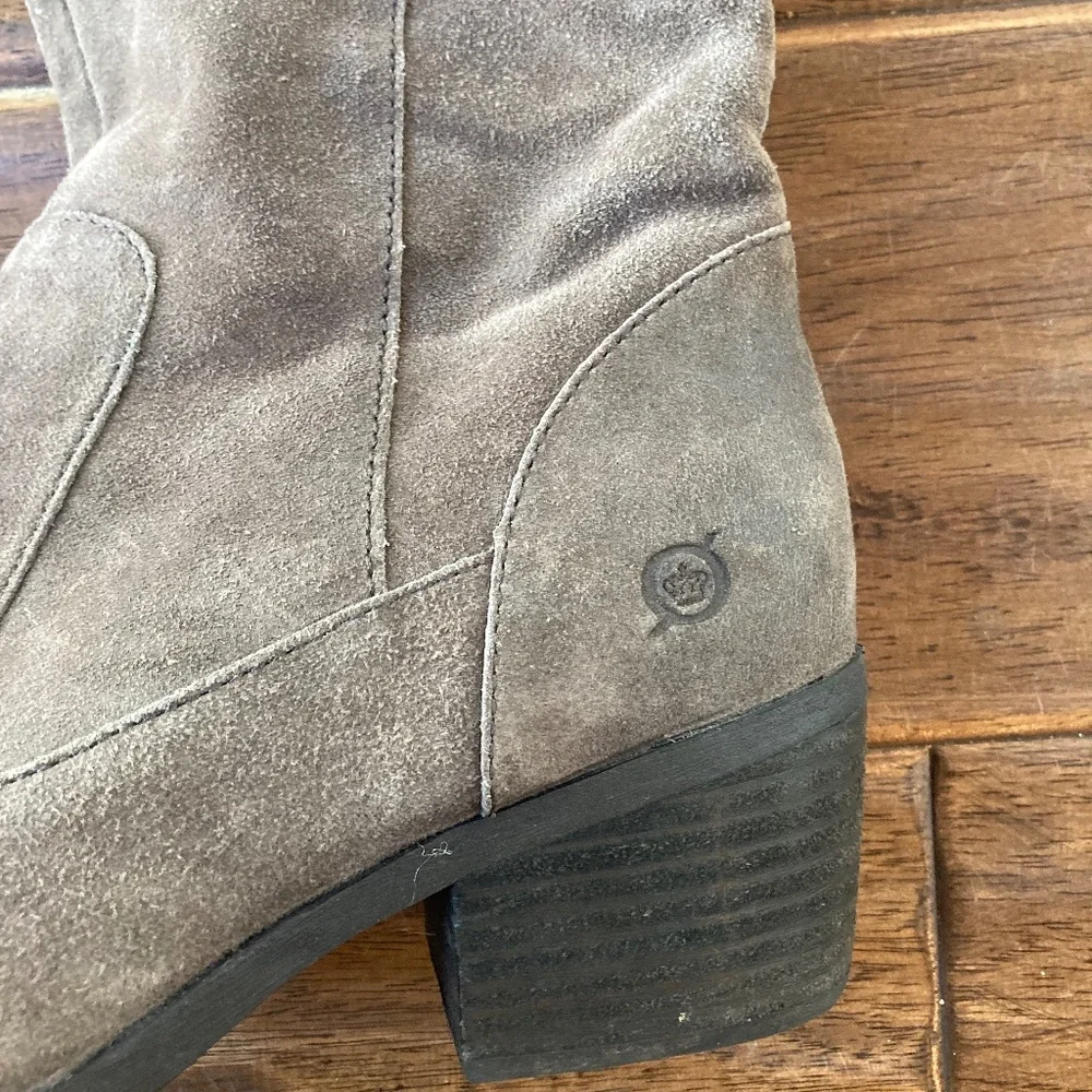 Born Gallinara Boots Women 9 Gray Brown Suede Over the Knee Tall Riding Lace Up